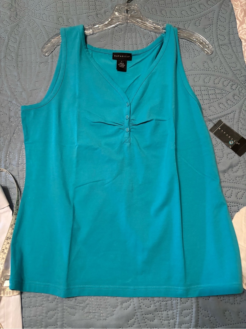 Rafaella Teal V-Neck Cotton-Blend Top